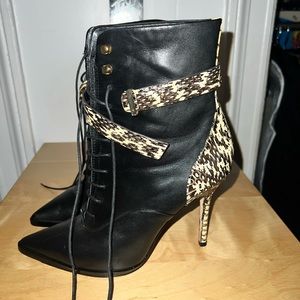 Rachel Roy black leather snake pointed ankle boots